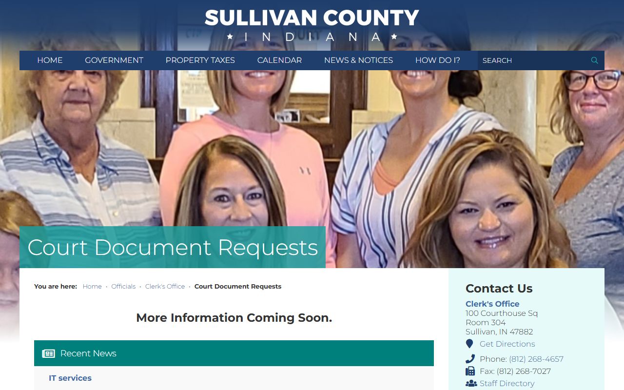 Sullivan County Clerk's Office court document request records page
