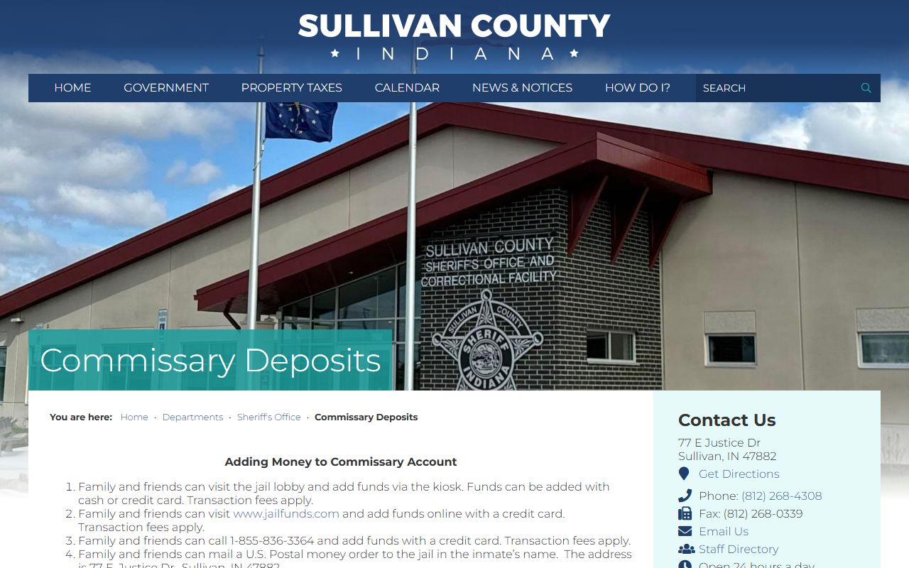 Sullivan County arrest records commissary deposits source