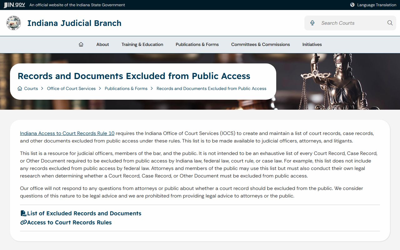 Sullivan County court records excluded from public access under Indiana rules