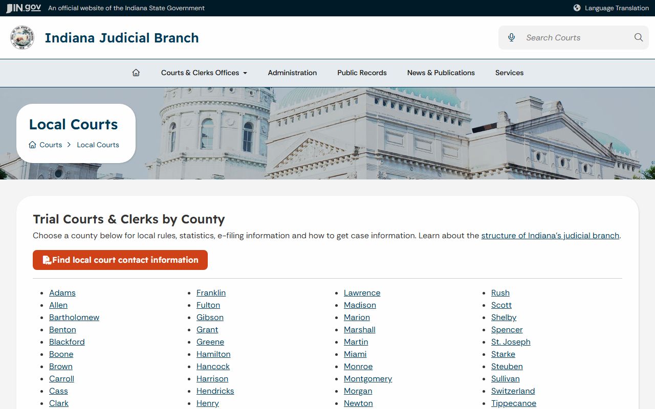 Sullivan County trial courts Indiana local courts and clerks directory
