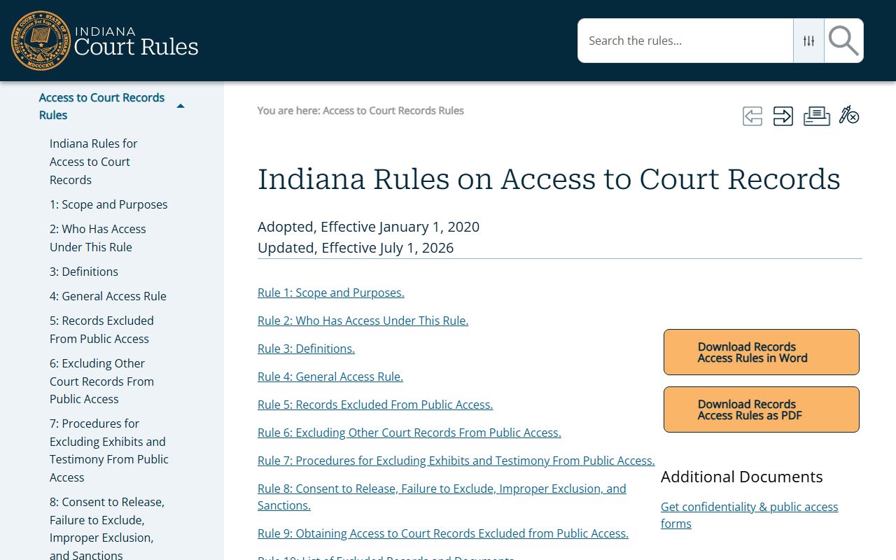 Sullivan County trial courts Indiana Rules on Access to Court Records