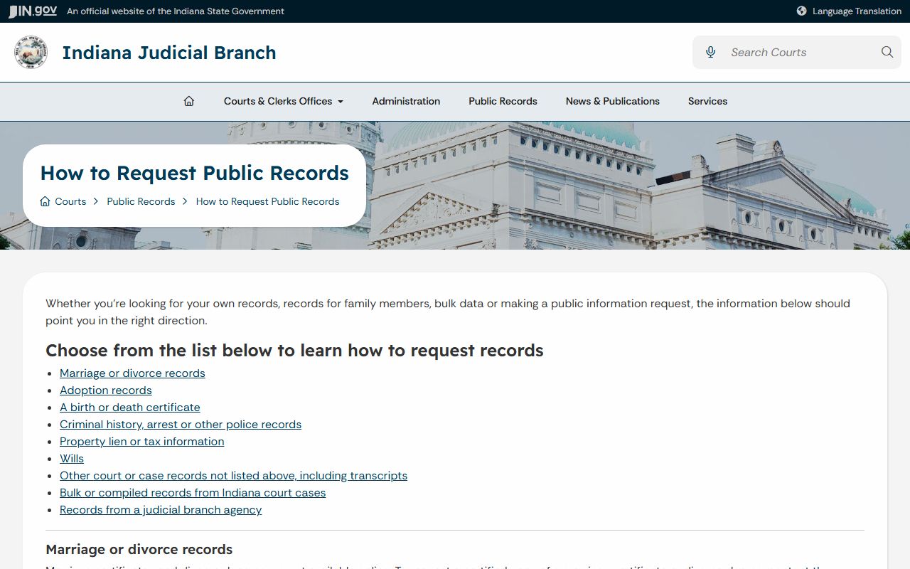 Sullivan County court records Indiana public record request guidance