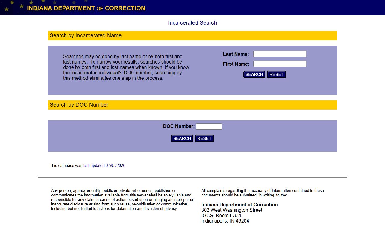 Sullivan County inmate records Indiana DOC incarcerated search