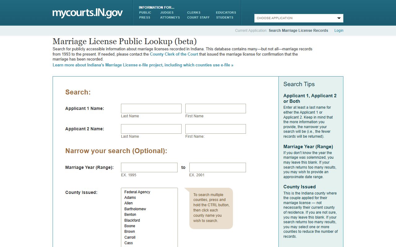 Sullivan County marriage records Indiana Marriage License Public Lookup