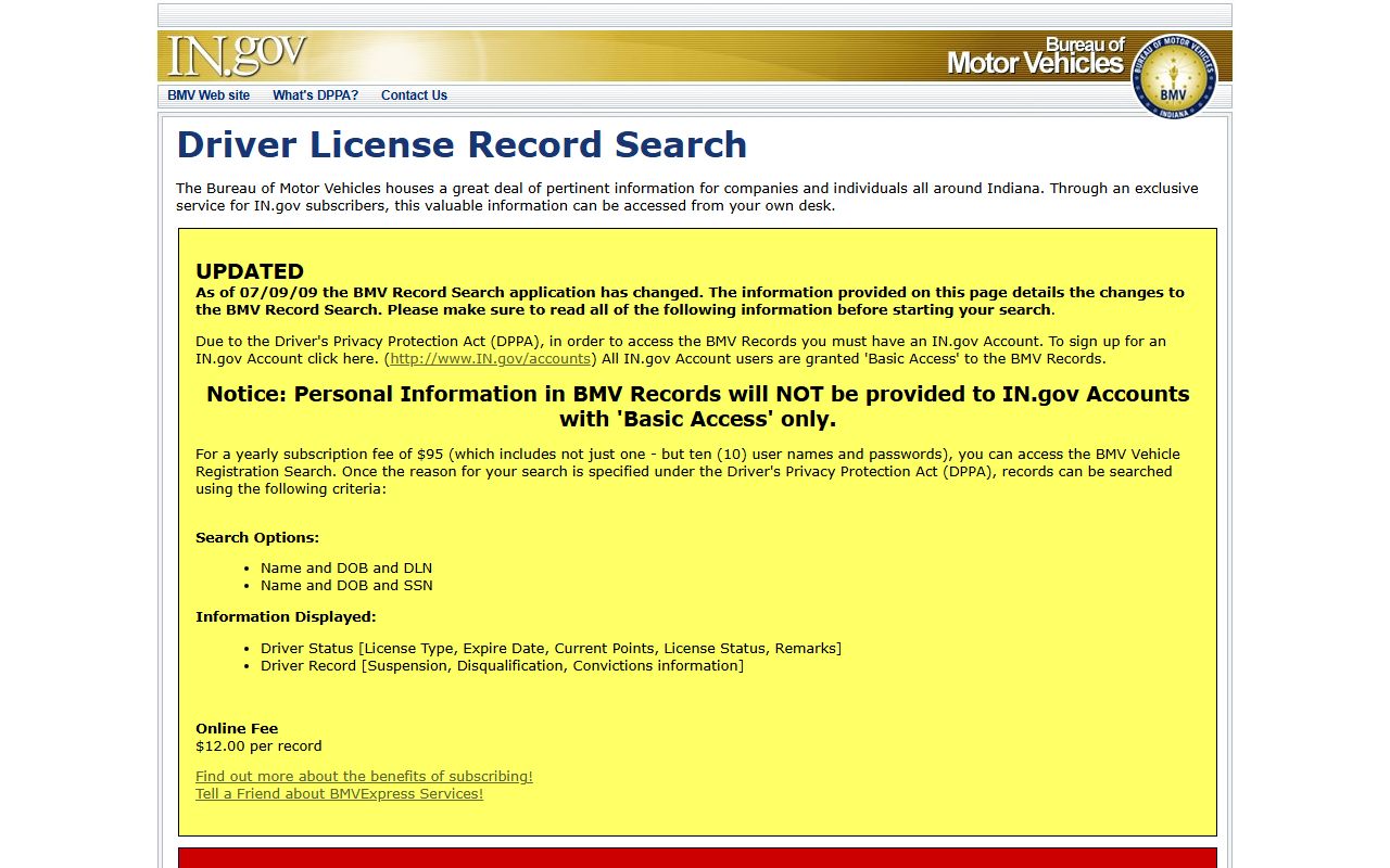 Sullivan County traffic court records Indiana BMV driver record search